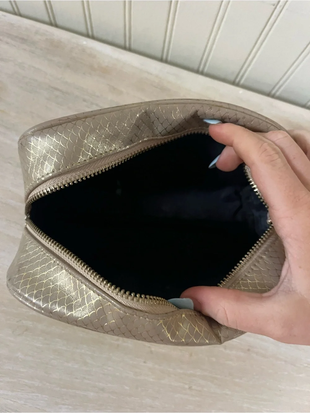 Metallic Gold Textured Women's Cosmetic Pouch